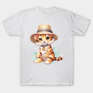 Bengal Tiger in Straw Hat T-Shirt